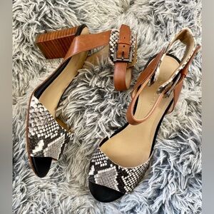 Marc Fisher Genette Snake Chunky Heel Sandals